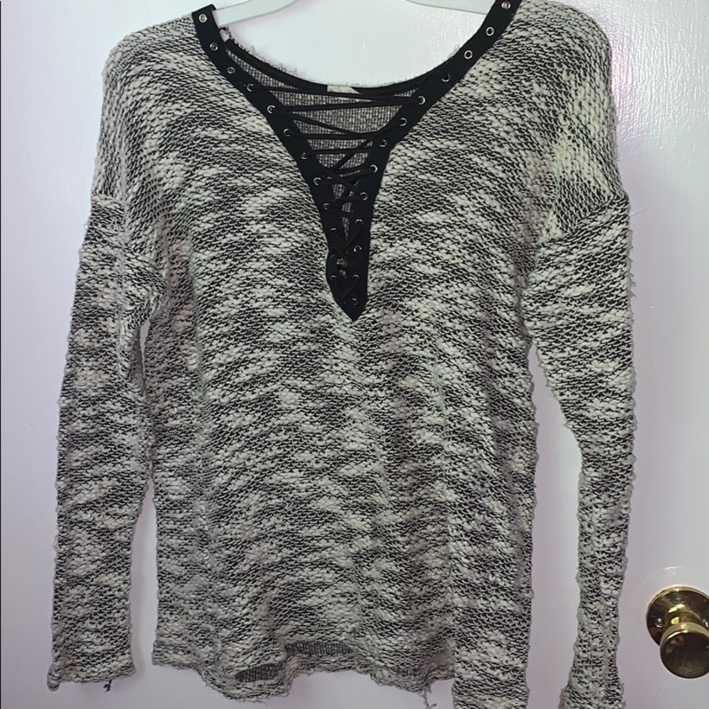 Emory Park Grey & White Knitted Long-Sleeve Shirt